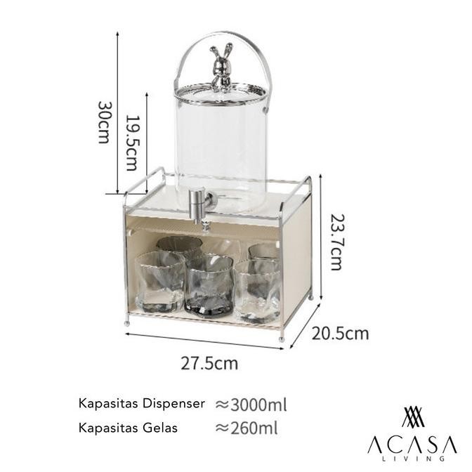 [Best Quality] Dipy Water Jug Dispenser Air / Jus 3 Liter Bahan Kaca Set Gelas Mewah