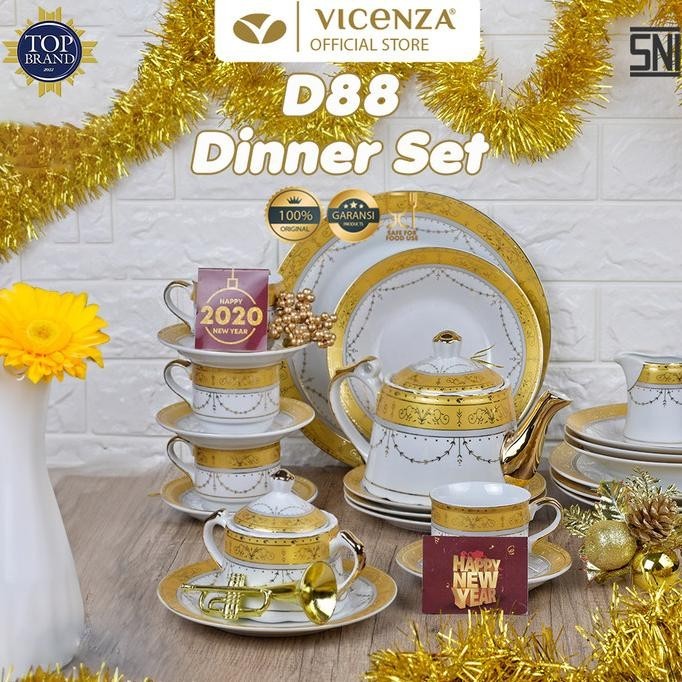 [New] Vicenza Dinner Set Perangkat Makan Piring Gelas D88 Motif Padi