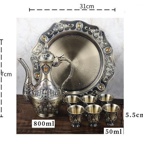 [Baru] Cangkir Teko Set Turki Arab Tea Set Pot Persia Teko Zamzam Aluminium