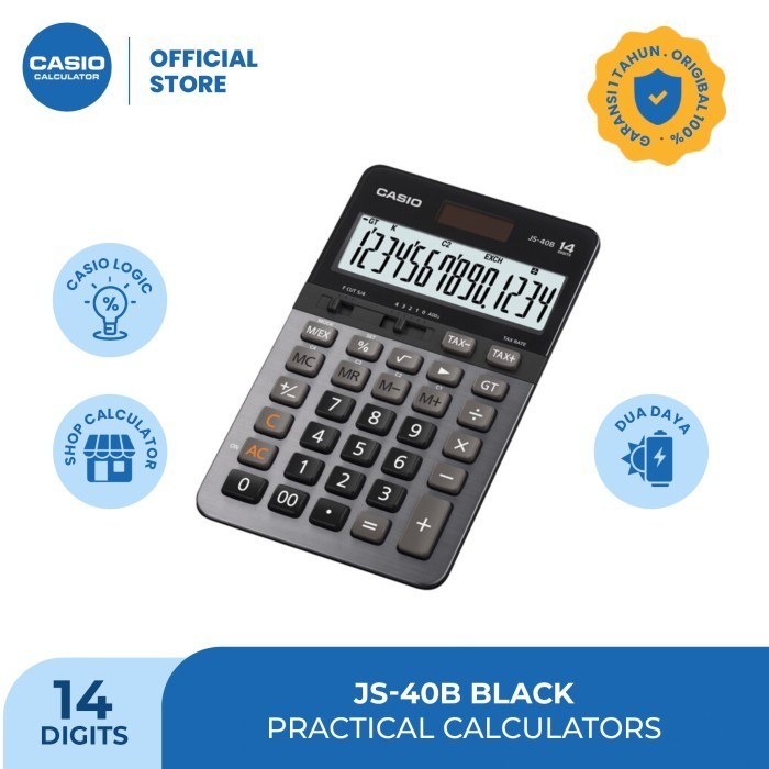 

Ready CASIO JS-40B - Black - Kalkulator Kantor - Heavy Duty - 14 digit