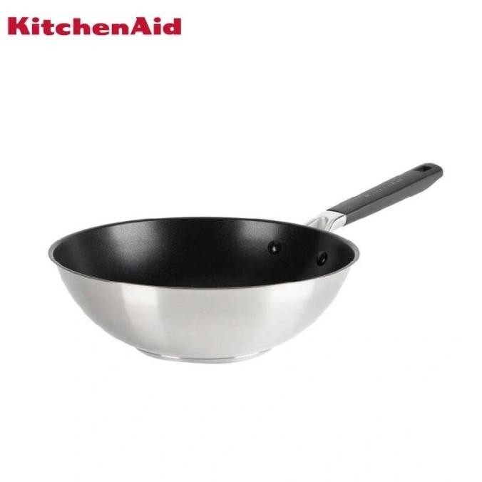 [Ready Stock] Kitchenaid Stainless Steel With Ceramic Coating Open Wok 28Cm