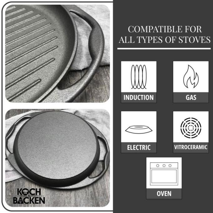 [Baru] Koch&Backen Cast Iron Grill Pan 26Cm + Tutup & Knob