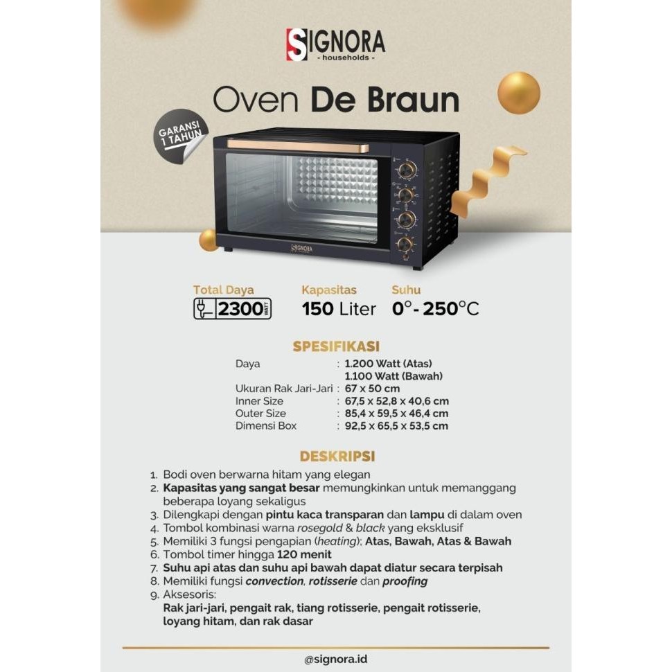 [Promo] Signora Oven De Braun 150 Liter Oven Jumbo [Agen Resmi Jakarta]