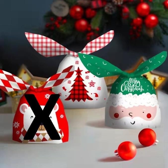Plastik Goodies Bag Natal Christmas Plastik Cookie Ikat Permen 50pcs