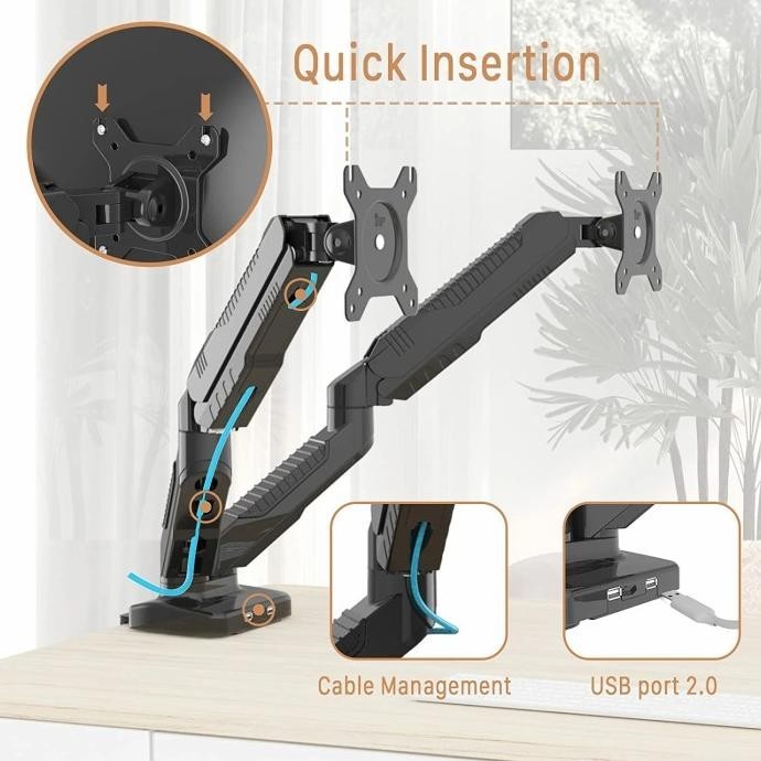 [Baru] Bracket Monitor Dual Arm Mount Stand Bracket Komputer Tv Jepit Meja
