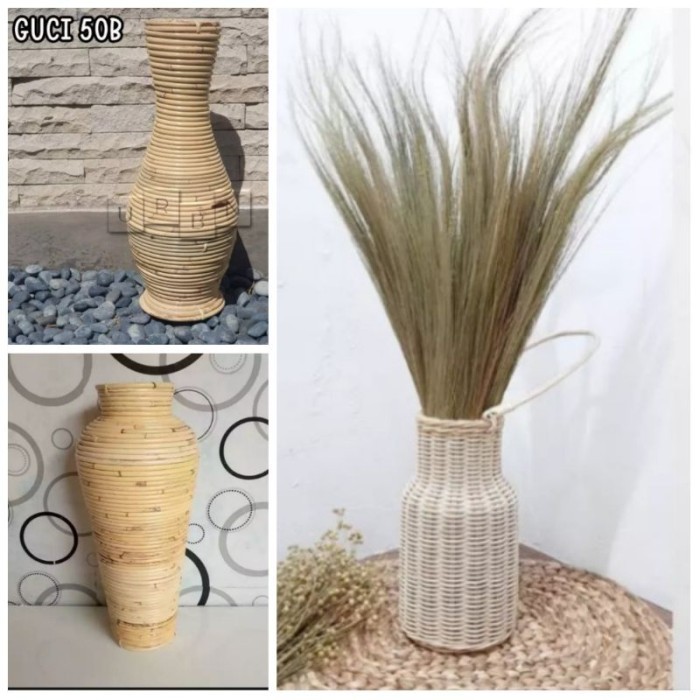 Gra Pot Kayu Bunga Hias Vas Guci Rotan