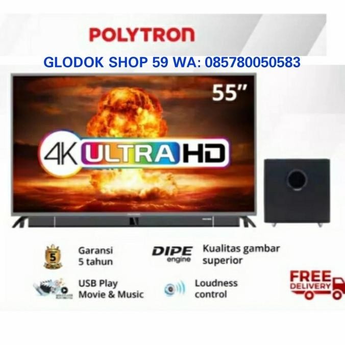 [New] Polytron 55 Bu8850 Uhd 4K Smart Android Tv 55 Inch + Soundbar New