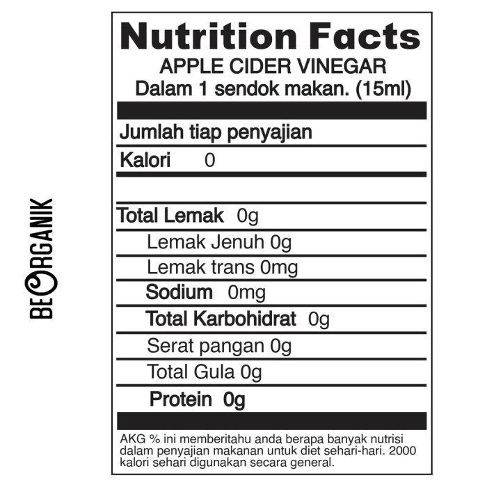 

BeOrganik Apple Cider Vinegar / Cuka Apel Organik With The Mother 250ml, Brothermeatshop K02