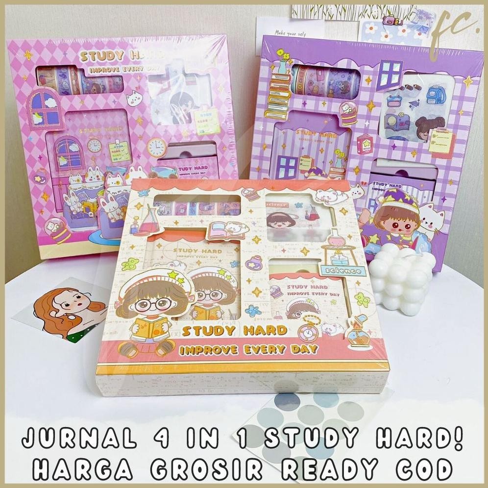 

Murah Paket Jurnal Set 4 In 1 Agenda / Gift Box Hampers / Hadiah / Notebook Journal Diary Alat Buku Tulis Lengkap Scrapbook S-001 Cute Girl S001 Study Hard Import Grosir Ready Cod BisaCod
