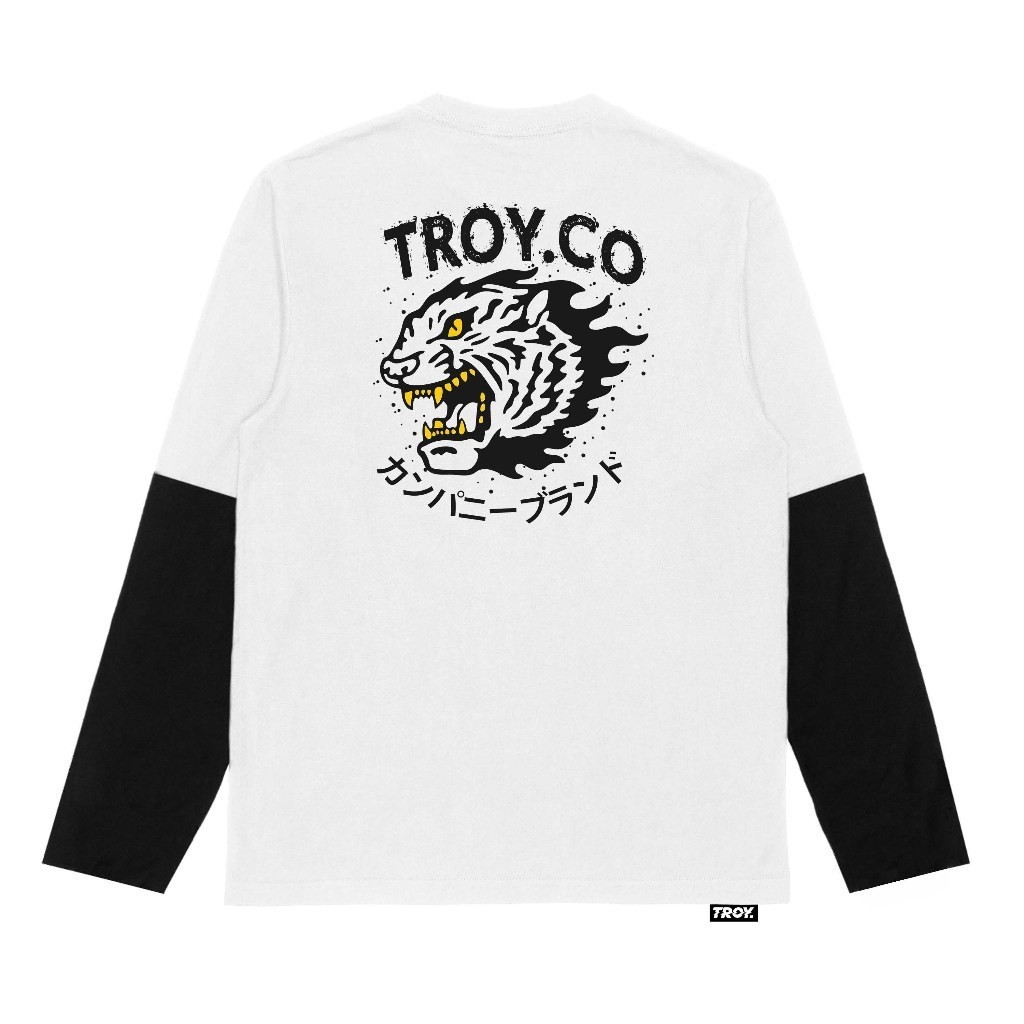 Troy Company Double Layer Longsleeve T-shirt Putih Hitam Tokyo Tiger DS 2450