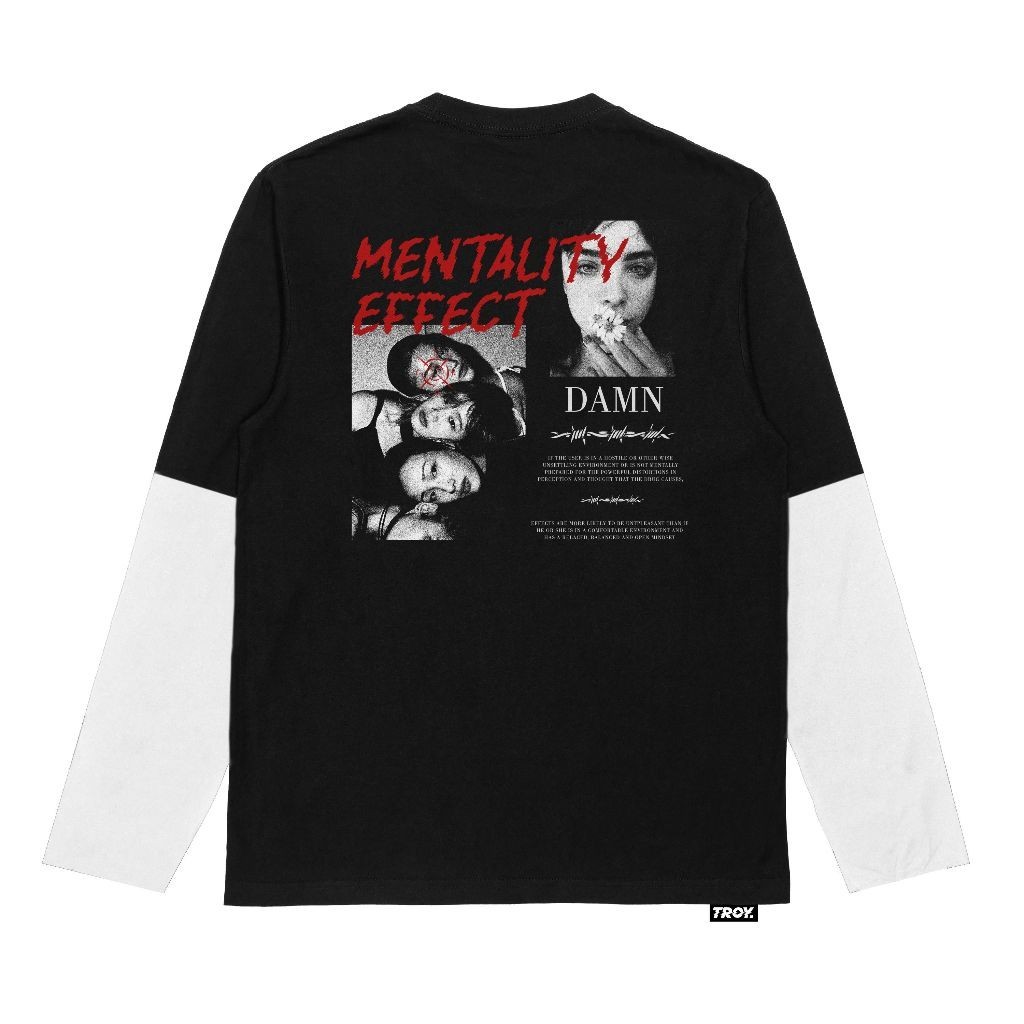 Troy Company Double Layer Longsleeve T-shirt Hitam Putih Mental Effects DS 2489