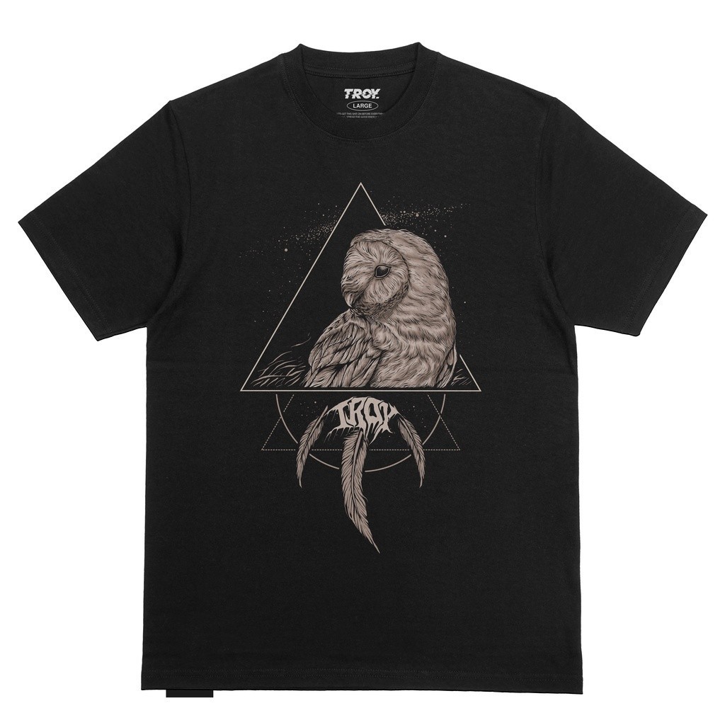 Troy Company T-Shirt Kaos Hitam Owl Series Three Feathers MT 2160