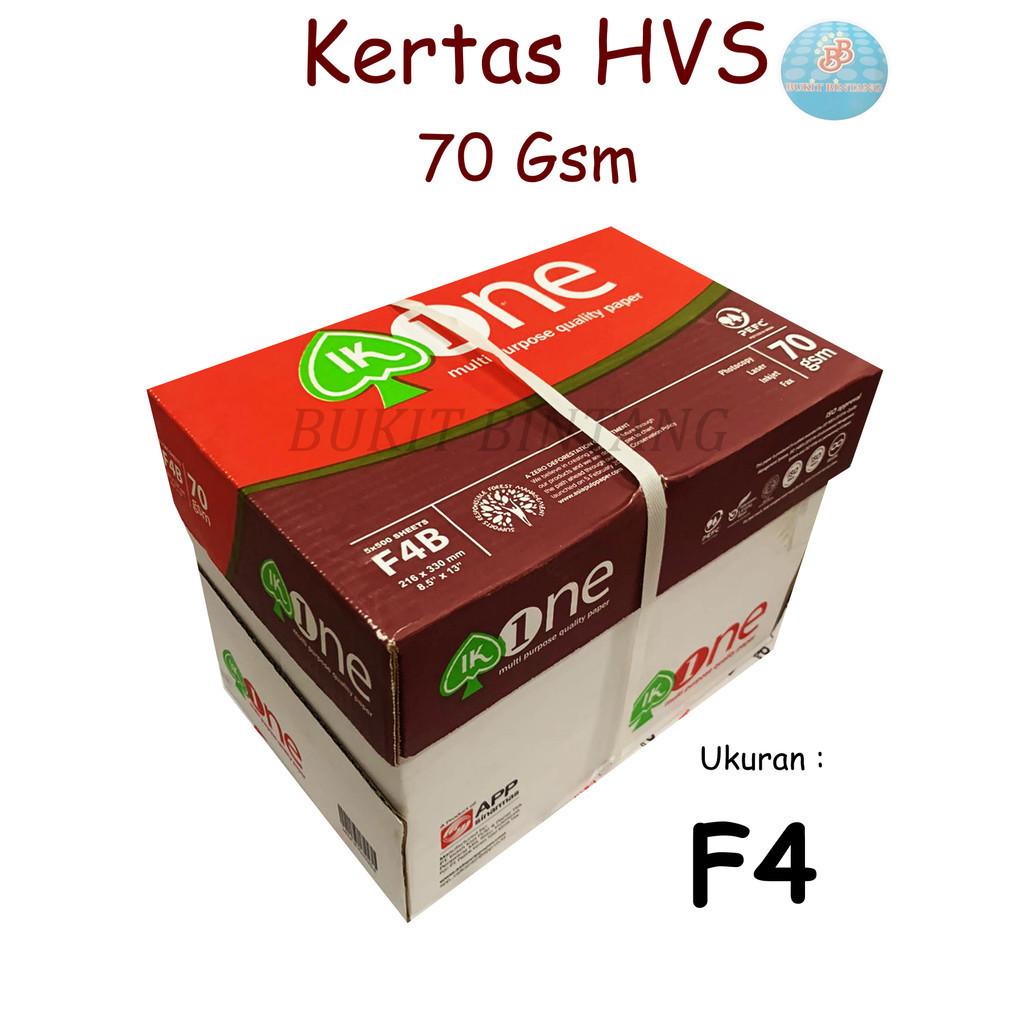 

Kertas HVS IK ONE 70 Gsm Ukuran F4 , 1 Box Isi 5 RIM