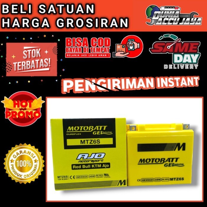 Aki motor kering GROSIR MOTOBATT GEL mtz6s gtz6v 6 Amper 12volt matic kopling bebek Honda New Sonic