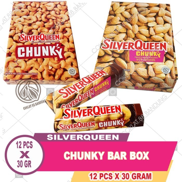 

Ready SilverQueen Chunky Bar 30 gr X 12 pcs Box Cokelat 30 gram Silver Queen