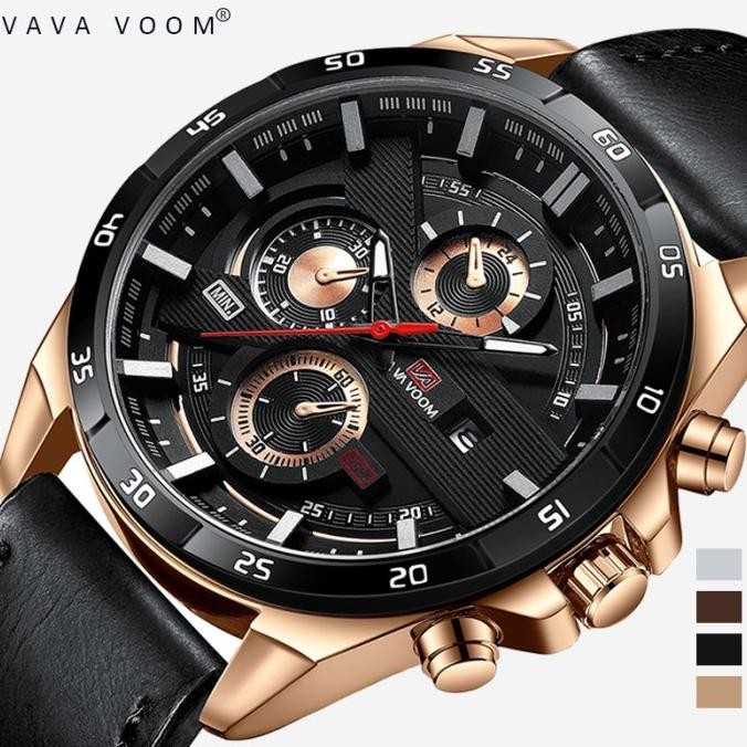 TERBARU VAVAVOOM 216 JAM TANGAN PRIA KULIT STAINLESS STEEL ANALOG QUARTZ 