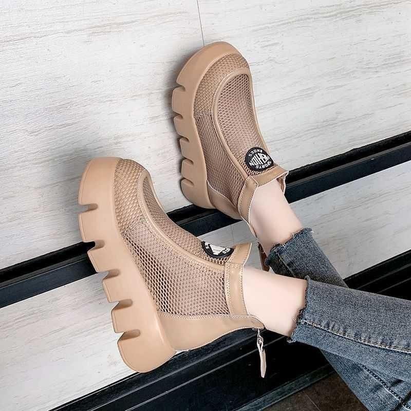 Summer New Breathable Hollow-out Mesh Boots Mesh Zip Ankle Boots
