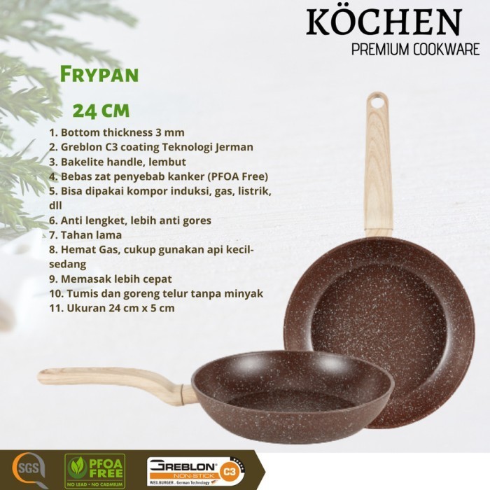 Kochen Frypan 24Cm Granite Greblon C3 Jerman Penggorengan Wajan