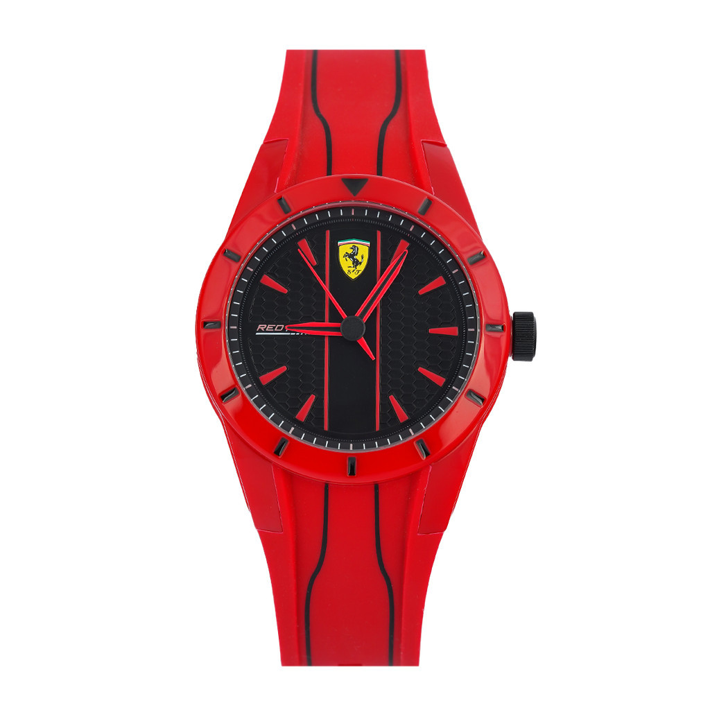 Jam Tangan Pria FERRARI Pilota FE0830494 Black Dial Red Rubber Strap