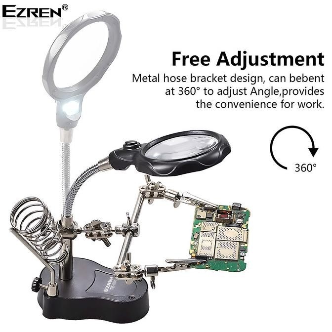 

Ezren TE-801 Kaca Pembesar Penjepit PCB + Lampu Holder 3.5x 12x AAA