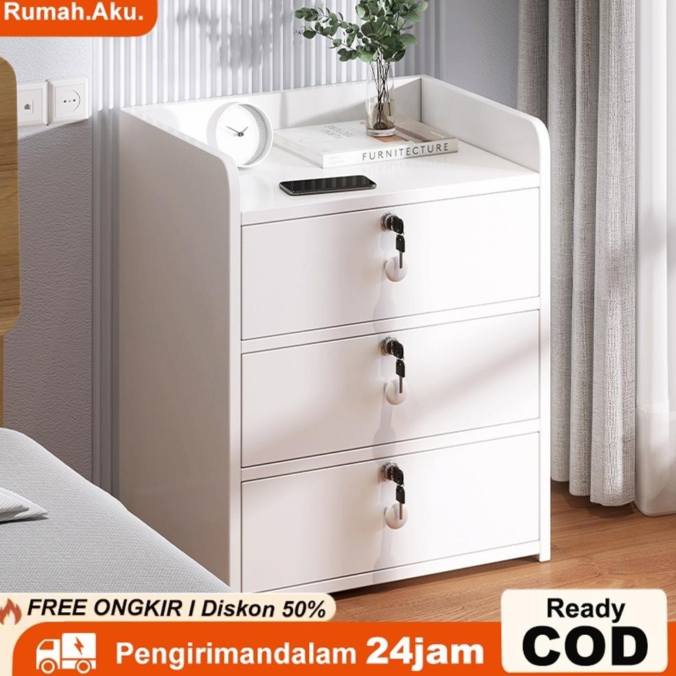 Meja Nakas Dengan kunci Laci Meja Nakas Minimalis Meja Kamar Aesthetic Meja Nakas kayu Bedside Table