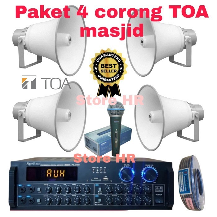 Corong Toa Masjid 50 Watt 4 Pcs Ampli Bluetooth Mic Imam Mic Azan