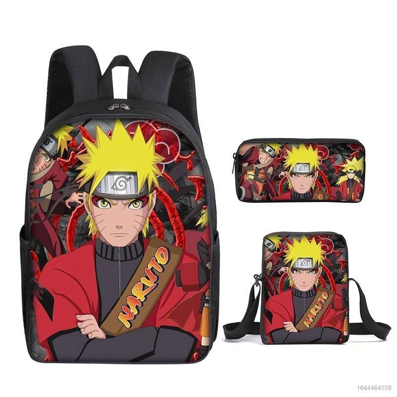 

NARUTO Ransel Anak Kartun Kakashi Tas Sekolah Siswa Tempat Pensil Tas Bahu 3 Buah Set Hadiah untuk Anak-anak