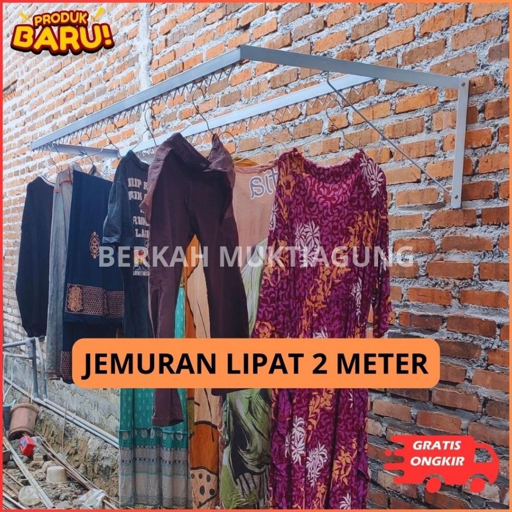 Jemuran Baju Model Lipat Dinding Besi Panjang 2 Meter Warna Putih Elegan