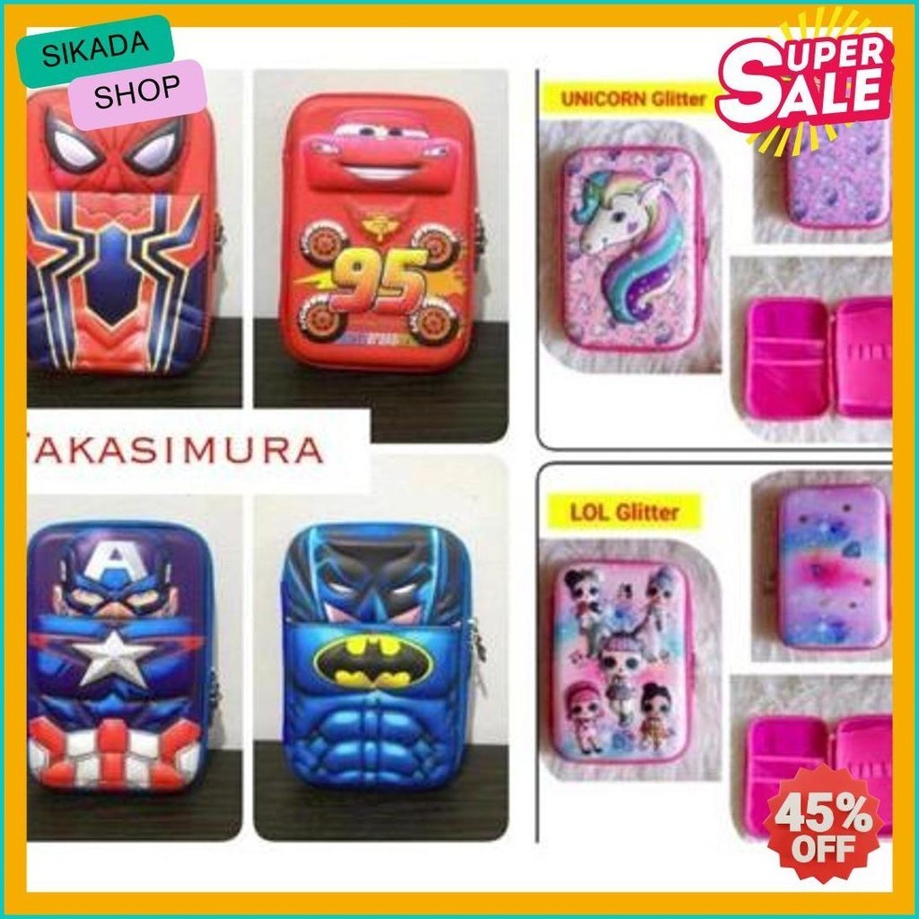 

Pencil Case Smiggle Karakter Emboss 6D / Tempat Pensil Anak Lol Unicorn Spiderman Little Pony (Lagi Rame)