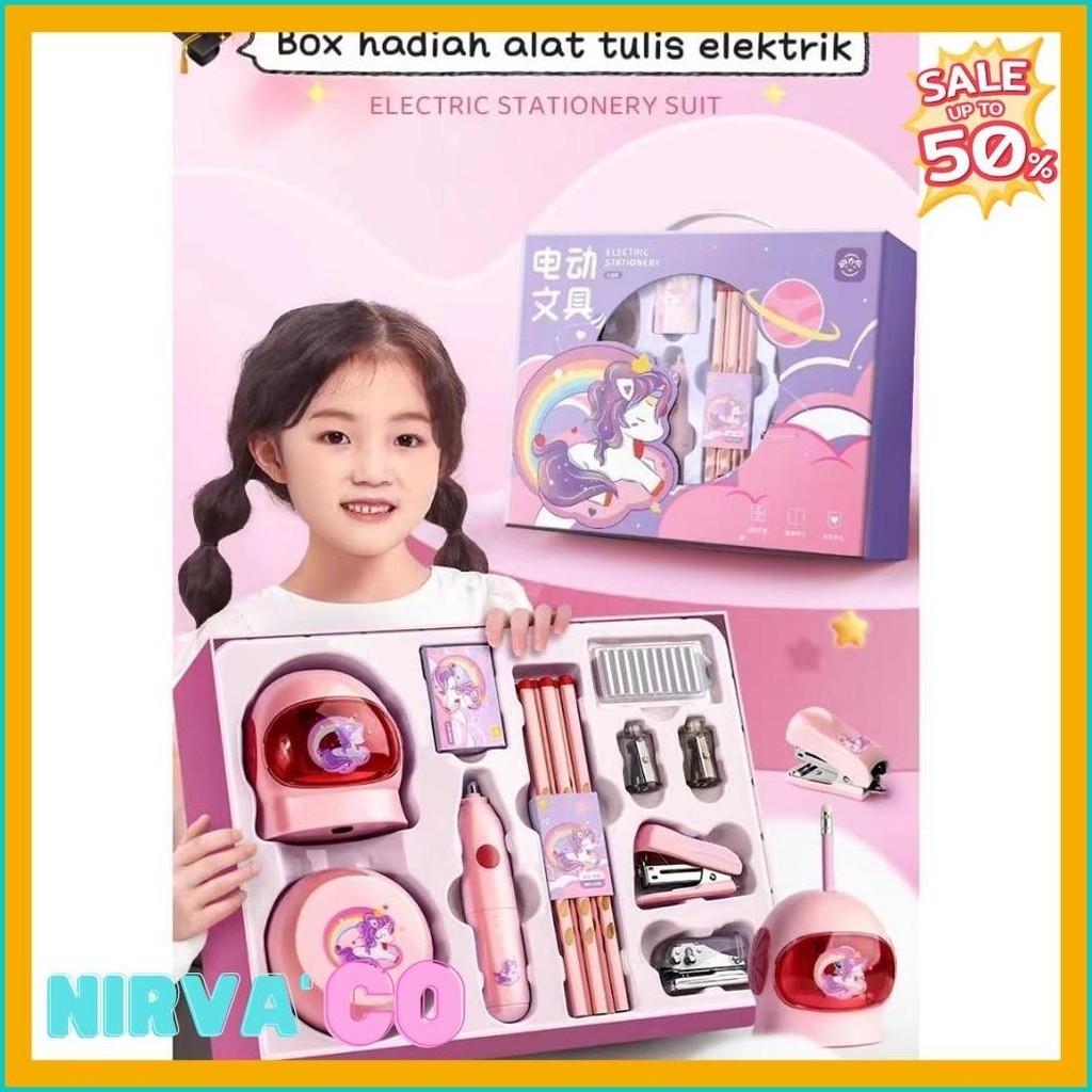 

Electric Stationery Set / Set Alat Tulis Elektrik Rautan Penghapus Vacuum Pensil 11 In 1 Pink Biru (Cod)