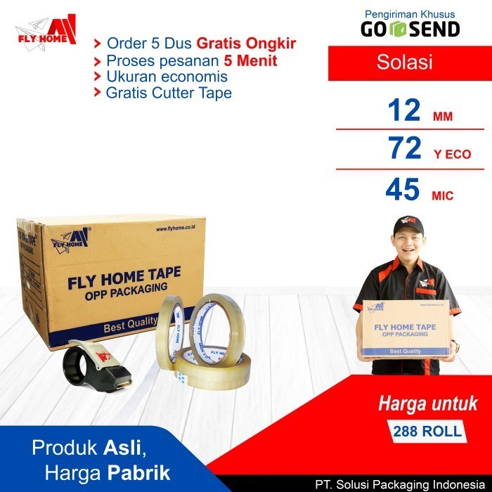 

FLYHOME Lakban solasi 1/2inci 72yard 12x72 yard 1 dus 288 isolasi