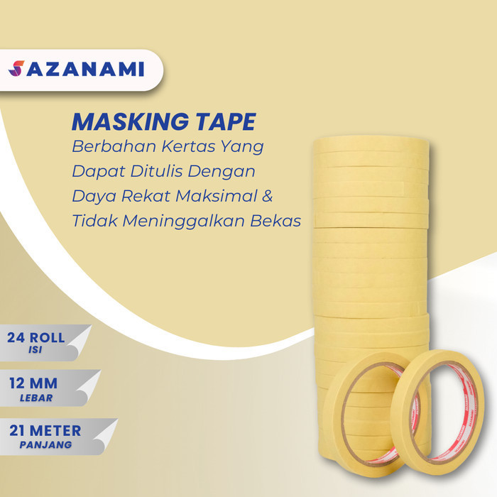 

Lakban Kertas Masking Tape 1/2" Inch 12mm x 21m Sazanami isolasi