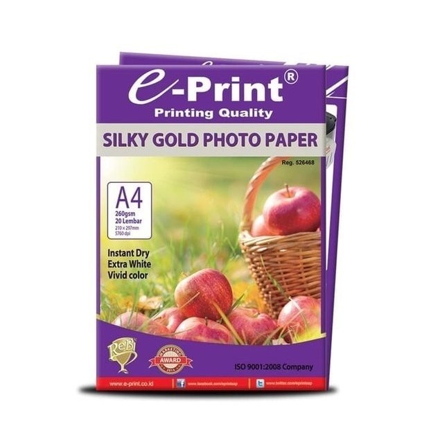 

PREMIUM Photo Paper - Silky Gold Paper A4 260 Gsm 20 Sheets EPRINT