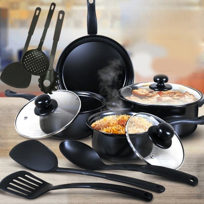 Panci Set Teflon Marble 13 Pcs Cookware Set Tutup Kaca Merk Orange