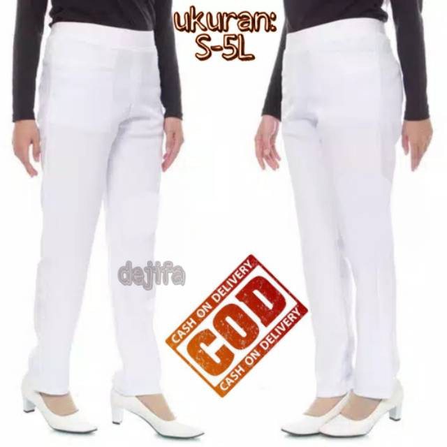 Celana Pensil Wanita Celana Bahan Kerja Wanita Kantoran Warna Putih Pinggang Karet Dan Resleting