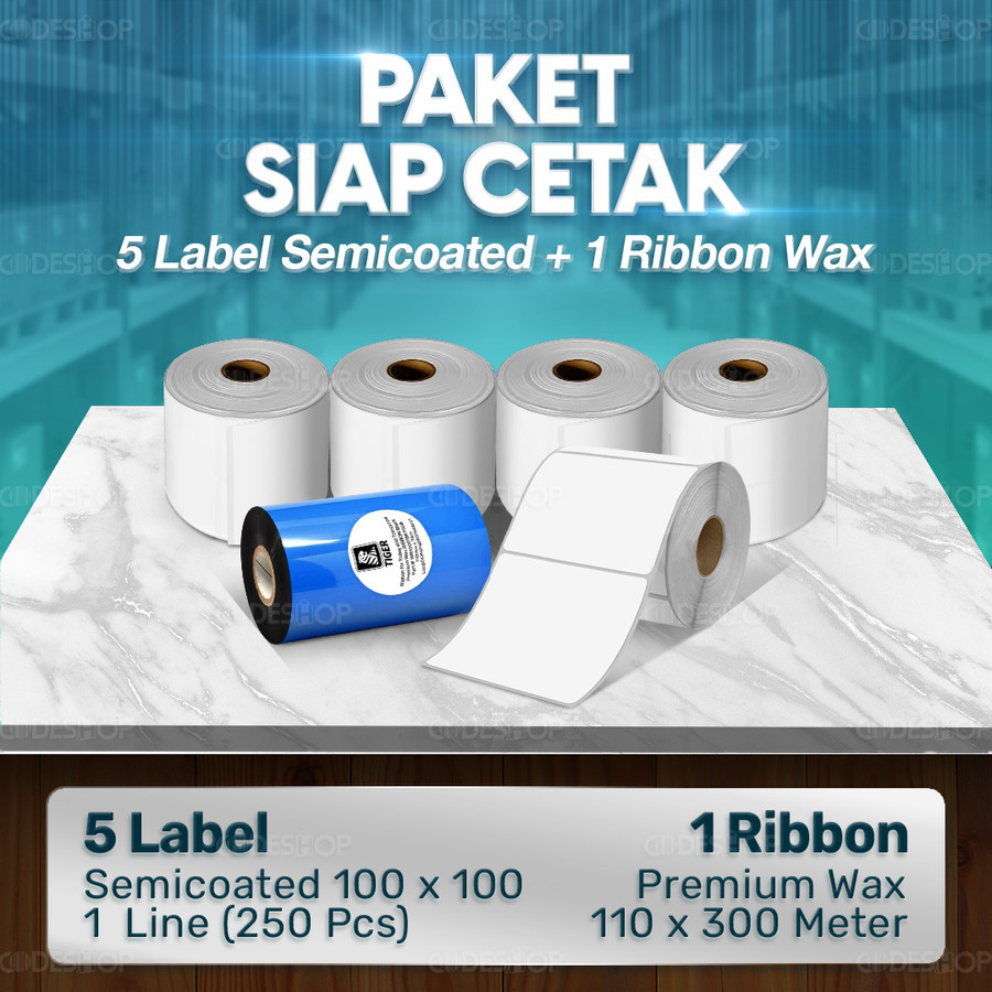 

Paket Sticker Label Siap Cetak | 5 Label Semicoated 100x100 & 1 Ribbon Premium Wax 110x300 M