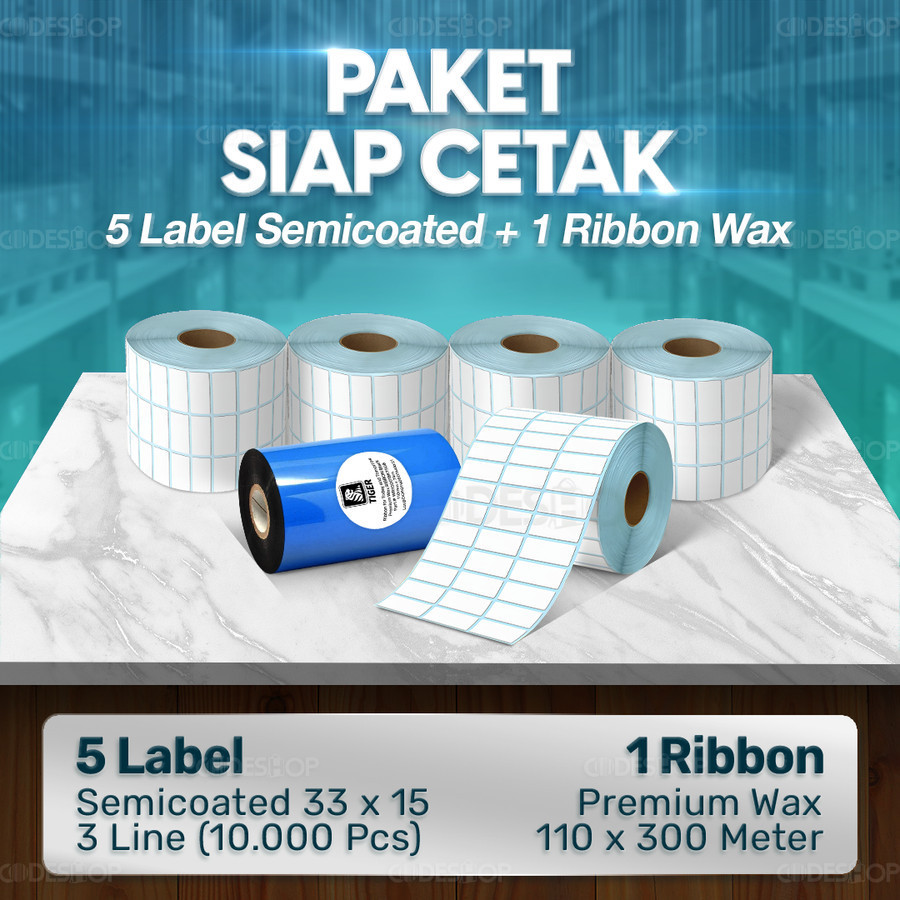 

Paket Sticker Label Siap Cetak | 5 Label Semicoated 33x15 & 1 Ribbon Premium Wax 110x300 M