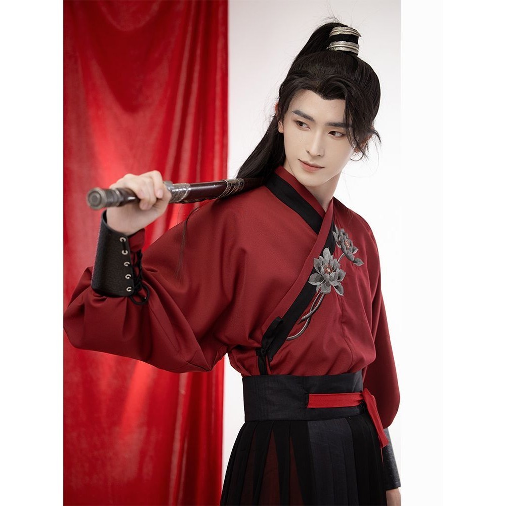 Hanfu Setelan Lengkap Gaya Kuno Pria, Setelan Jas Ukuran Plus Keren Gaya Nasional Tampan