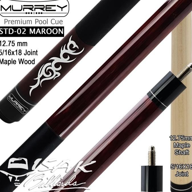 Murrey Std-2 - Maple Pool Billiard Cue Stick - Stik Biliar - Maroon