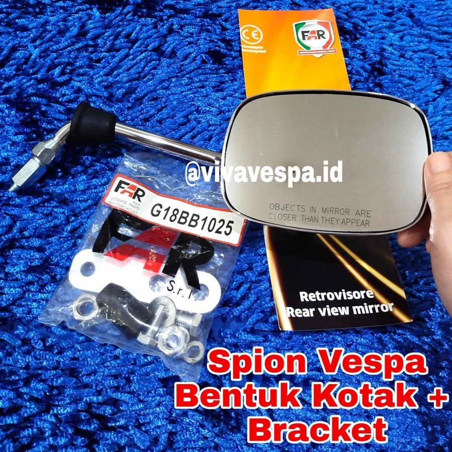 Spion Vespa Kotak FAR Italy + Bracket Untuk Semua Tipe Vespa