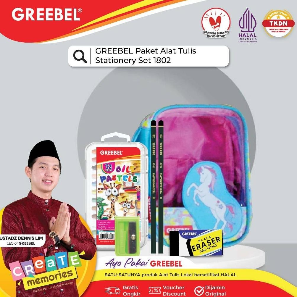 

As25 Greebel Paket Alat Tulis 1802/Stationarytas Ransel Atk Set/Pensil 2 Pcs+Serutan+Penghapus+Krayon Cod