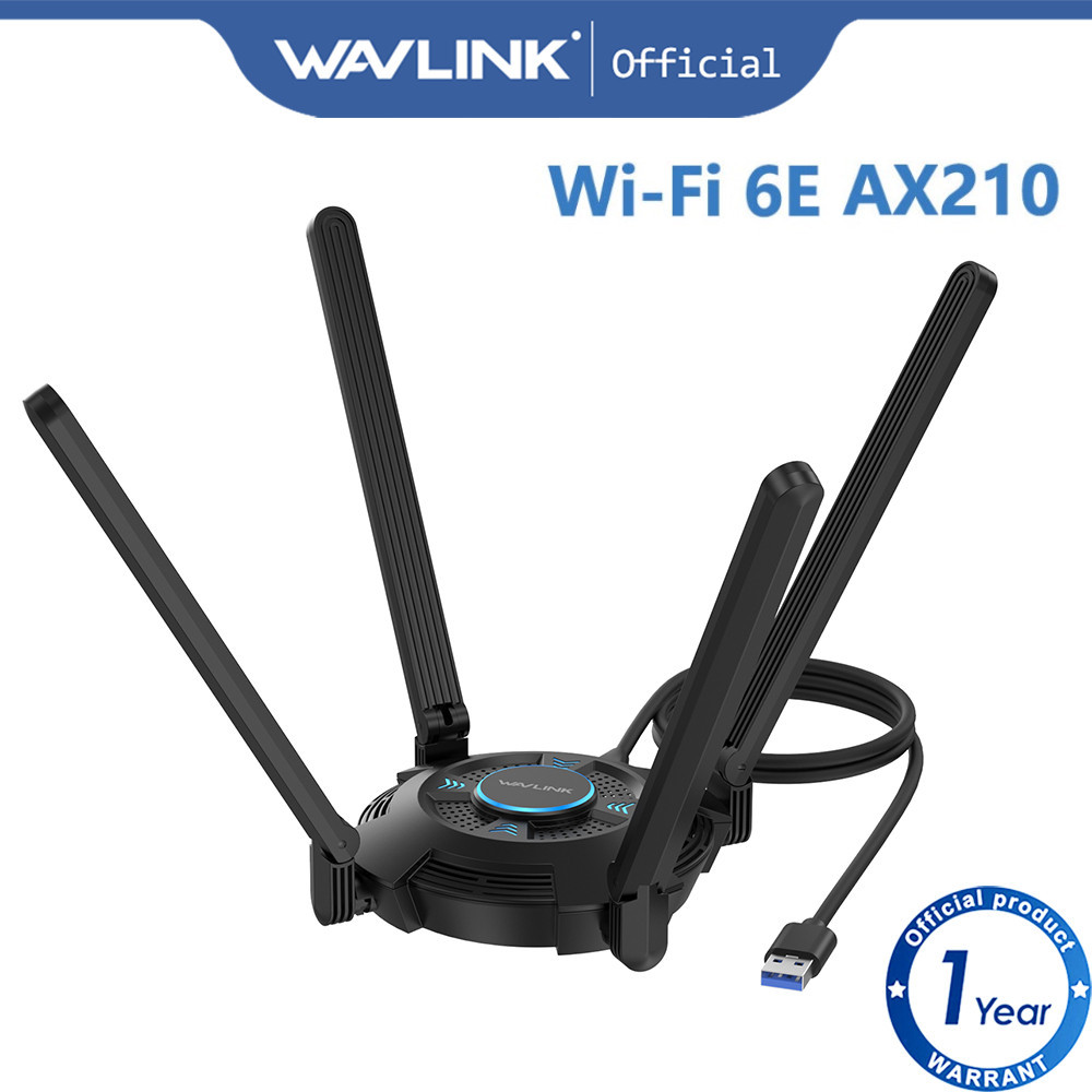 WAVLINK USB WIFI 6E Adaptor AX5400 Adaptor Jaringan Nirkabel dengan 4 Antena 5dBi Gain Tinggi Untuk 