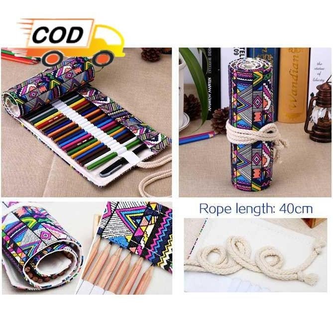 

Tas Pensil Gulung 48 Slot Desain Bohemian Unik Tempat Penyimpanan Pena Spidol Warna Praktis