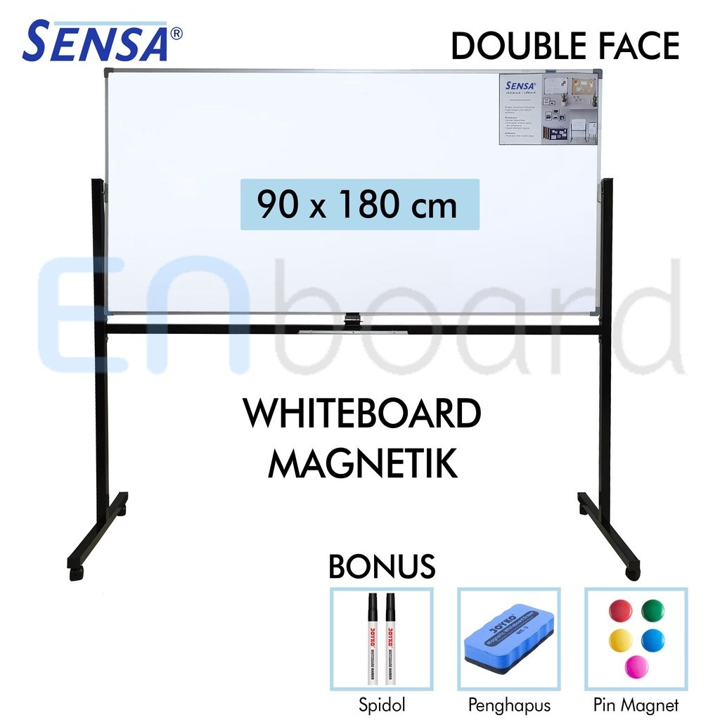 

Papan Tulis Whiteboard / White Board Standing Magnet Double Face Sensa 90 x 180 cm