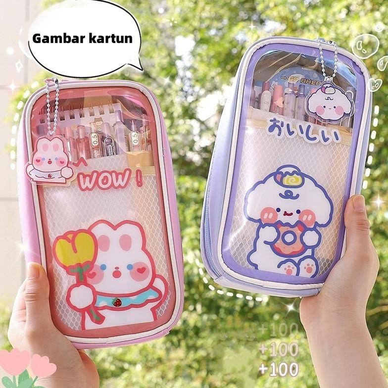 

vb-8 ReadyTempat pensil transparan/tempat pensil anak/Tas Pensil Kapasitas Besar Transparan Kartun Lucu Tas Pensil Siswa Kotak Alat Tulis Tahan Air dan Tahan Debu Sekolah Mudah Dibawa Liontin Hadiah Kotak Pensil Anak Original