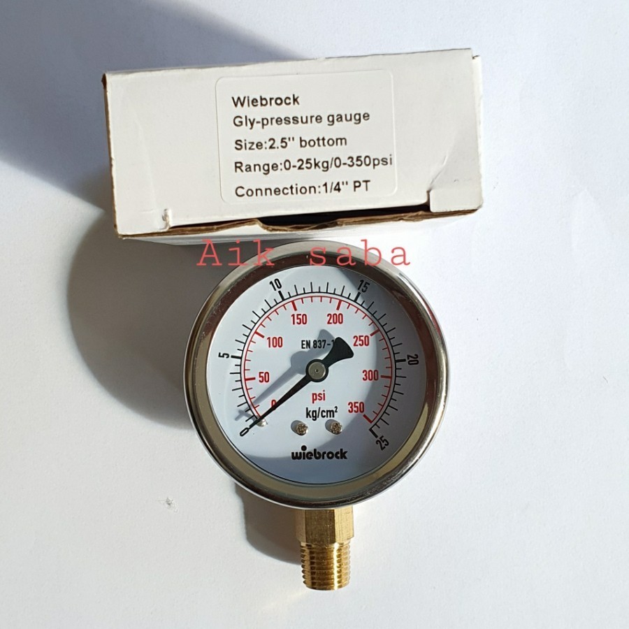 wiebrock pressure gauge stainless 21/2" inch 0-25 bar (350psi)