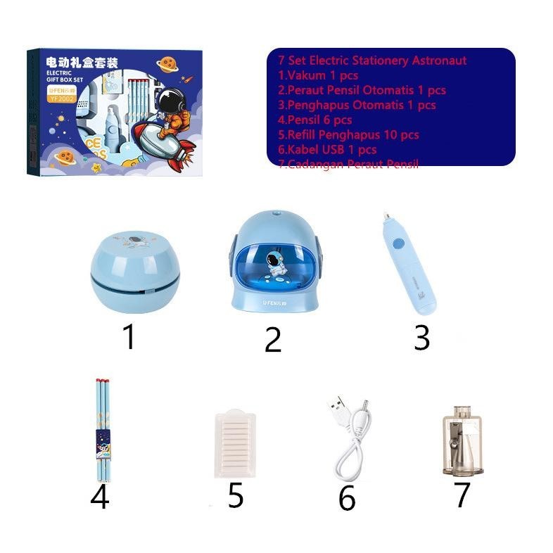 

STOCK READY 34PCS 11 In 1 Electric Stationery Set / Set Alat Tulis Elektrik Rautan Penghapus Vacuum Pensil Hadiah Untuk Anak