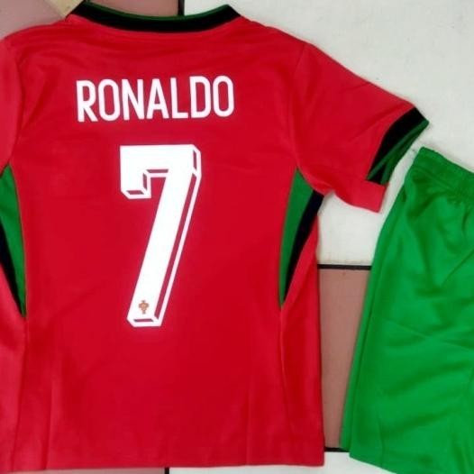 Jersey Baju Bola Portugal Home Kids Anak 2024 + Ronaldo
