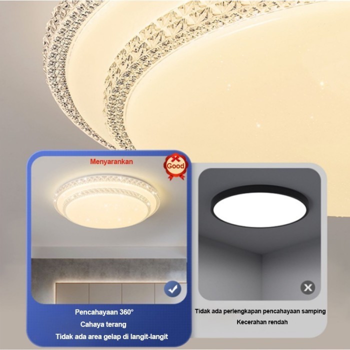 Golden Led Lampu Plafon Ceiling 60Cm Remote Lampu Bulat Lampu