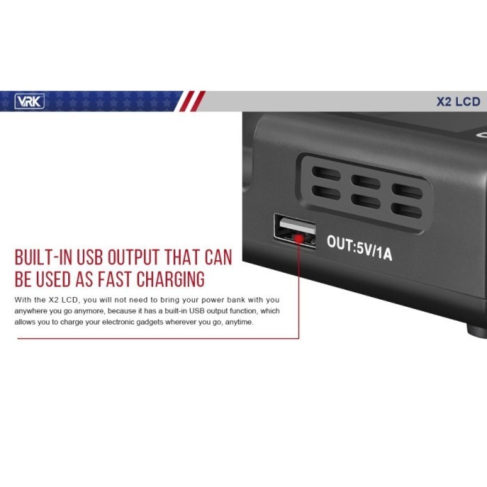 Vrk X2 Lcd - Vrk Lcd Battery Charger 2 Slot Casan Baterai 2 Slot